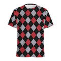 Black Red And Grey Argyle Pattern Print Men's Athletic T-Shirt