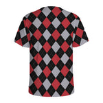Black Red And Grey Argyle Pattern Print Men's Sports T-Shirt