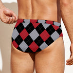 Black Red And Grey Argyle Pattern Print Men's Swim Briefs