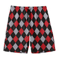 Black Red And Grey Argyle Pattern Print Men's Swim Trunks