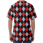 Black Red And Grey Argyle Pattern Print Men's Velvet T-Shirt