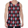 Black Red And Grey Argyle Pattern Print Men's Velvet Tank Top
