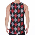 Black Red And Grey Argyle Pattern Print Men's Velvet Tank Top