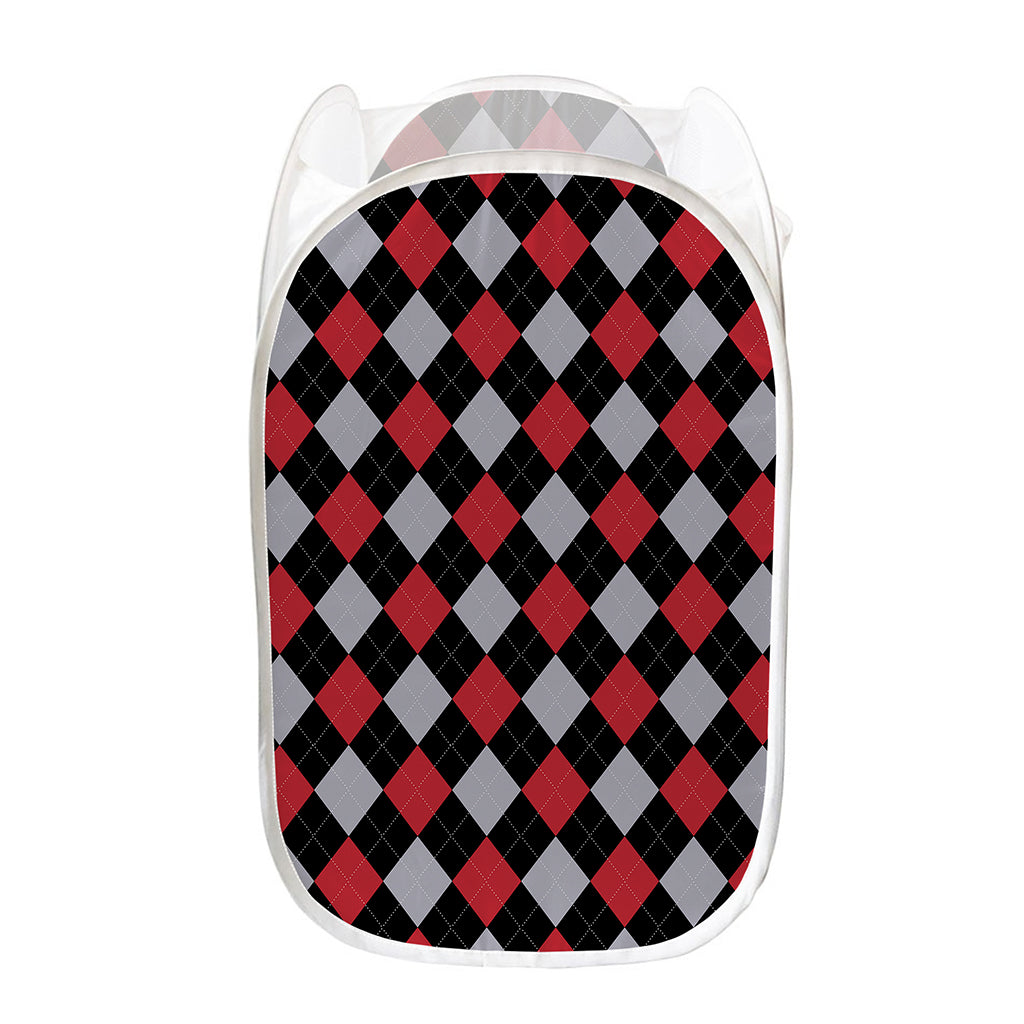 Black Red And Grey Argyle Pattern Print Mesh Laundry Hamper