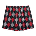 Black Red And Grey Argyle Pattern Print Mesh Shorts