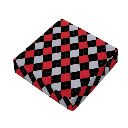Black Red And Grey Argyle Pattern Print Outdoor Seat Cushion Cover