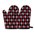 Black Red And Grey Argyle Pattern Print Oven Mitts