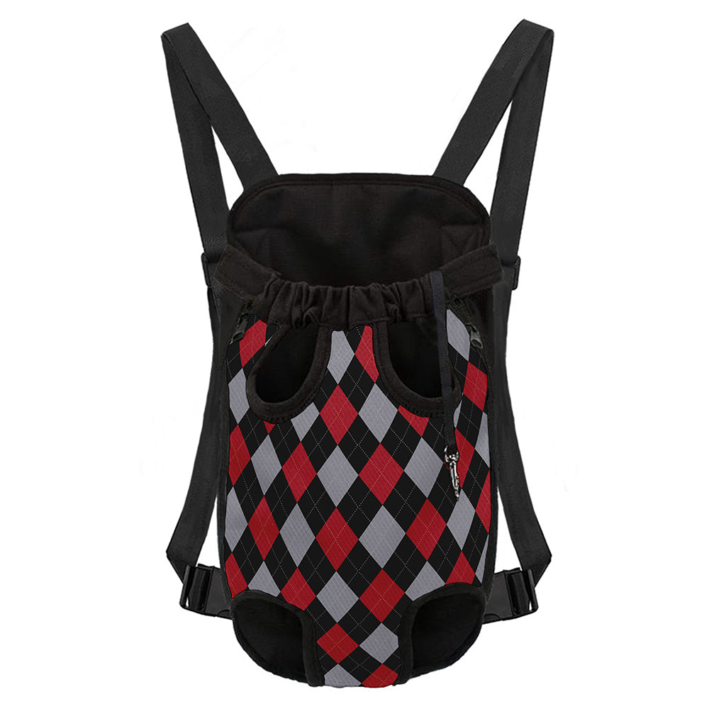 Black Red And Grey Argyle Pattern Print Pet Carrier Backpack