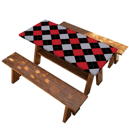 Black Red And Grey Argyle Pattern Print Picnic Table Cover