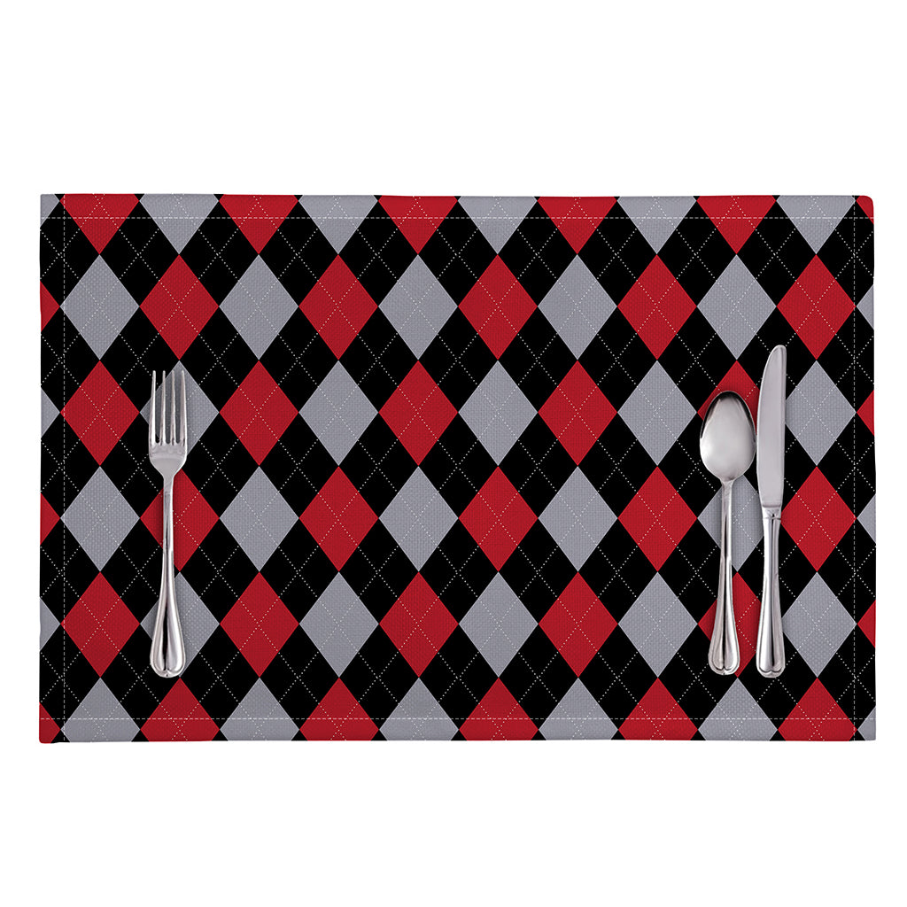Black Red And Grey Argyle Pattern Print Placemat