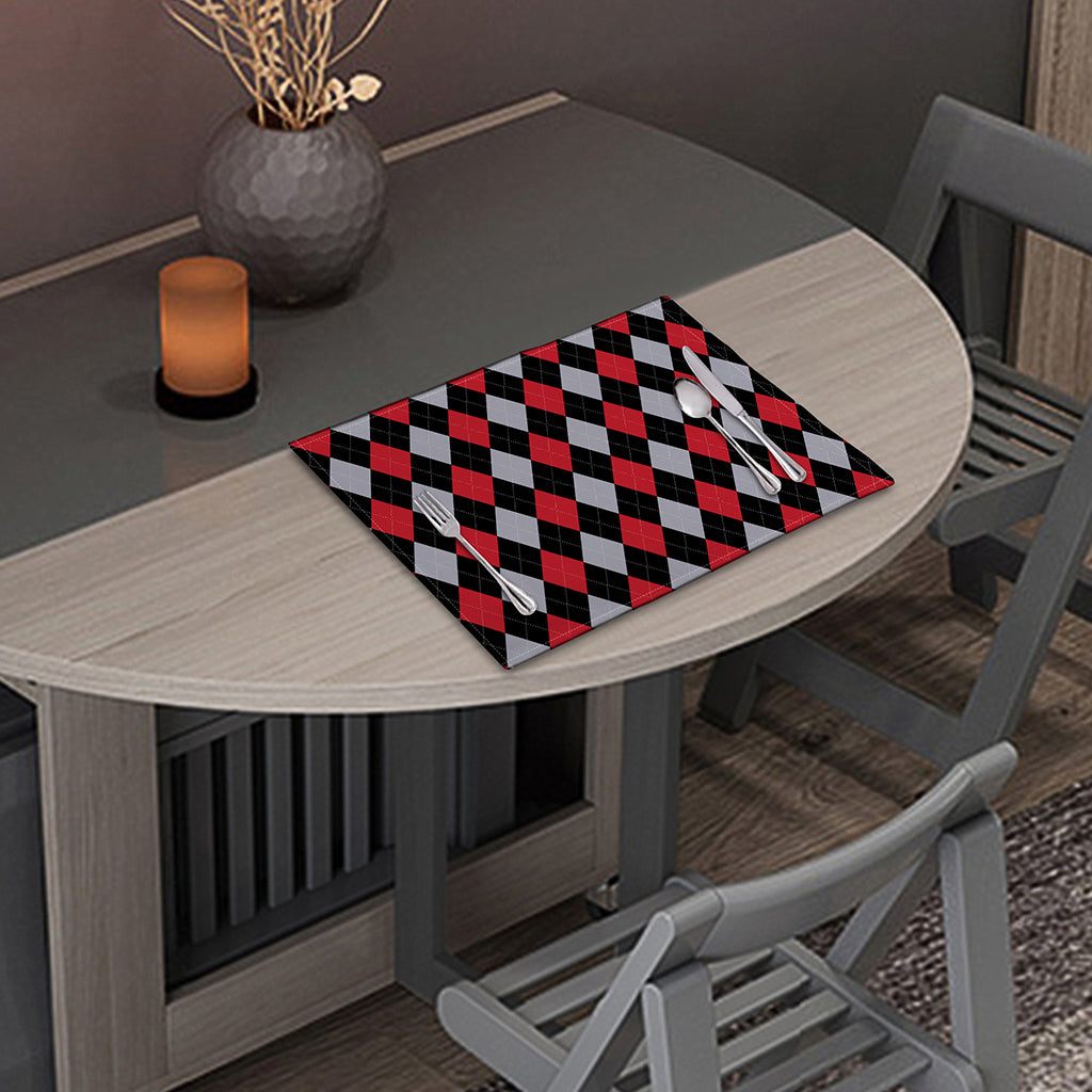 Black Red And Grey Argyle Pattern Print Placemat