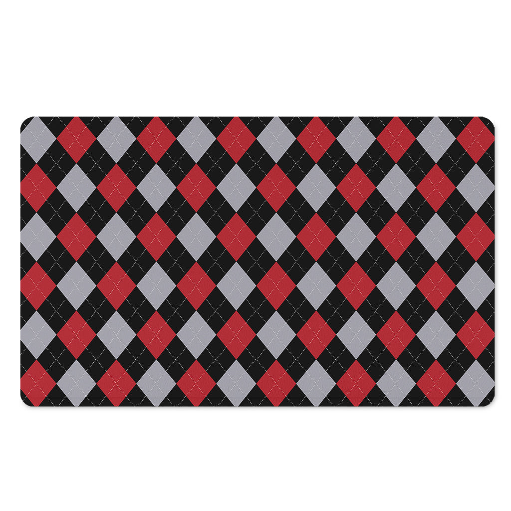 Black Red And Grey Argyle Pattern Print Polyester Doormat