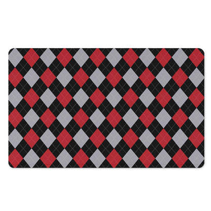 Black Red And Grey Argyle Pattern Print Polyester Doormat