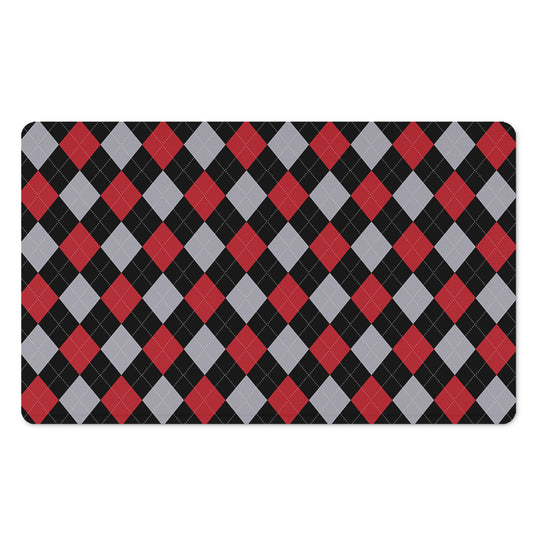 Black Red And Grey Argyle Pattern Print Polyester Doormat