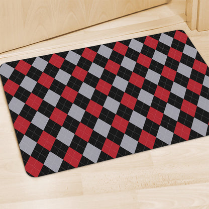 Black Red And Grey Argyle Pattern Print Polyester Doormat