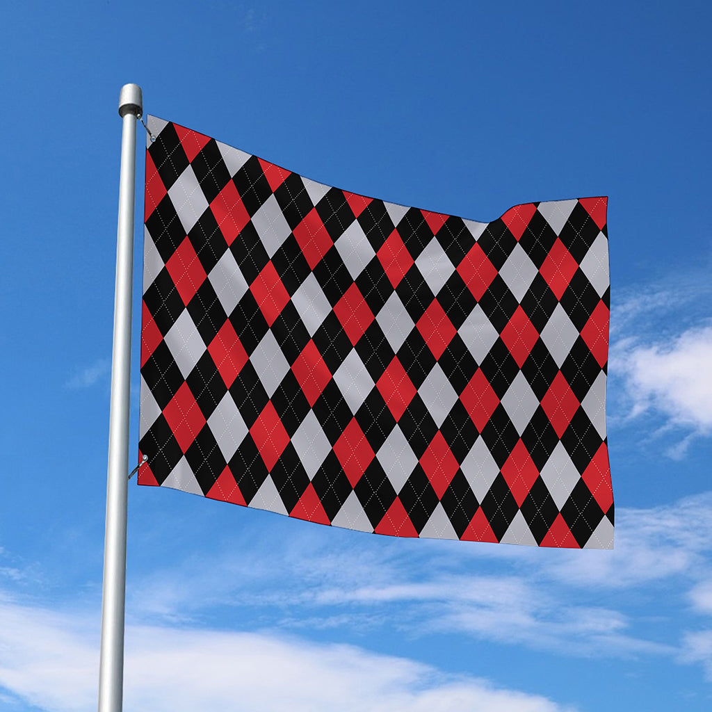 Black Red And Grey Argyle Pattern Print Polyester Flag