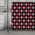 Black Red And Grey Argyle Pattern Print Polyester Shower Curtain