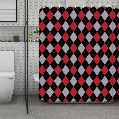 Black Red And Grey Argyle Pattern Print Polyester Shower Curtain