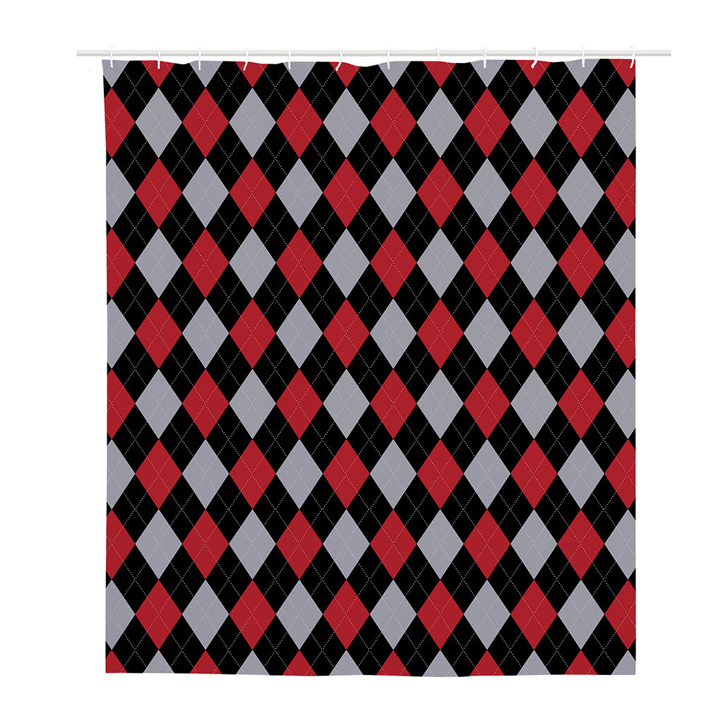 Black Red And Grey Argyle Pattern Print Polyester Shower Curtain