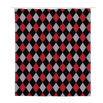 Black Red And Grey Argyle Pattern Print Polyester Shower Curtain