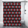 Black Red And Grey Argyle Pattern Print Premium Shower Curtain