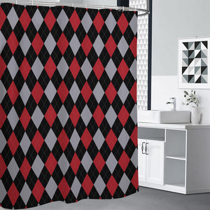 Black Red And Grey Argyle Pattern Print Premium Shower Curtain