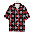 Black Red And Grey Argyle Pattern Print Rayon Hawaiian Shirt