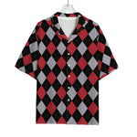 Black Red And Grey Argyle Pattern Print Rayon Hawaiian Shirt