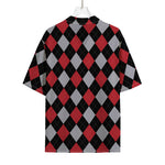 Black Red And Grey Argyle Pattern Print Rayon Hawaiian Shirt