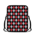 Black Red And Grey Argyle Pattern Print Rectangular Crossbody Bag