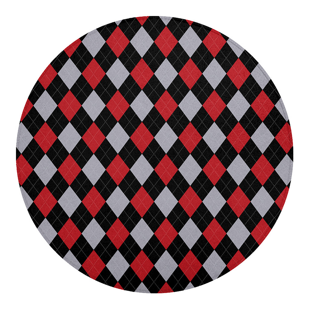 Black Red And Grey Argyle Pattern Print Round Blanket