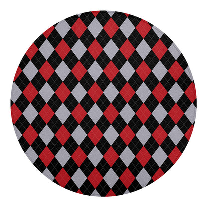 Black Red And Grey Argyle Pattern Print Round Blanket