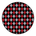 Black Red And Grey Argyle Pattern Print Round Floor Mat