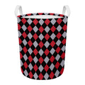 Black Red And Grey Argyle Pattern Print Round Laundry Basket