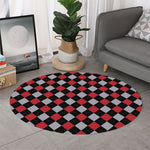 Black Red And Grey Argyle Pattern Print Round Rug