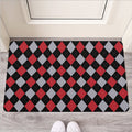 Black Red And Grey Argyle Pattern Print Rubber Doormat