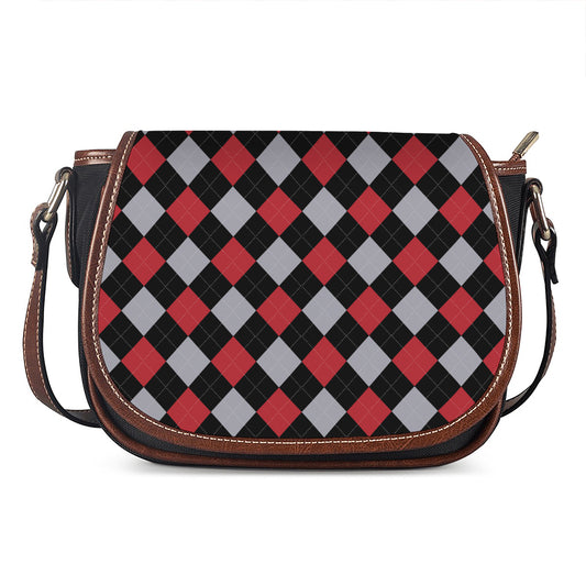 Black Red And Grey Argyle Pattern Print Saddle Bag