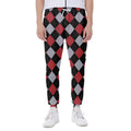 Black Red And Grey Argyle Pattern Print Joggers