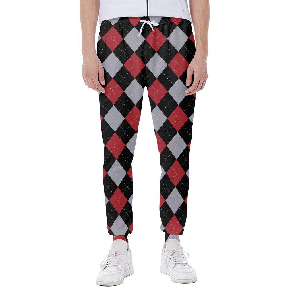 Black Red And Grey Argyle Pattern Print Scuba Joggers