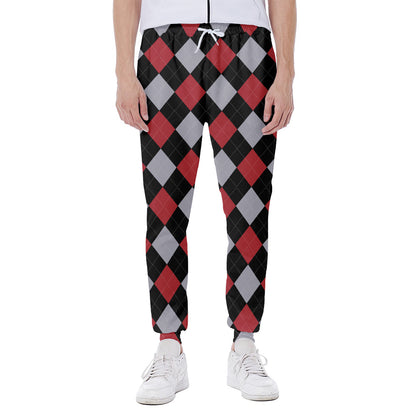 Black Red And Grey Argyle Pattern Print Scuba Joggers