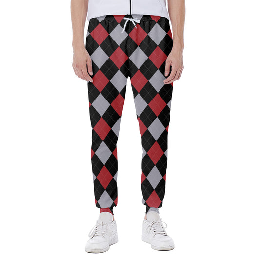 Black Red And Grey Argyle Pattern Print Scuba Joggers