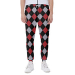 Black Red And Grey Argyle Pattern Print Scuba Joggers