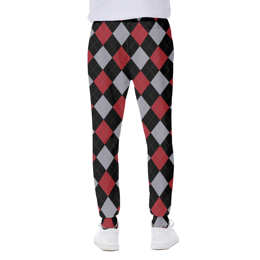 Black Red And Grey Argyle Pattern Print Scuba Joggers