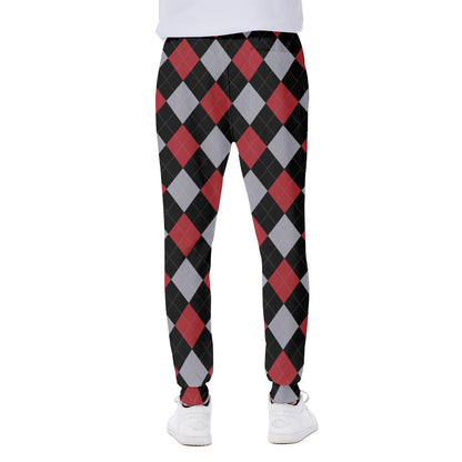 Black Red And Grey Argyle Pattern Print Scuba Joggers
