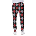 Black Red And Grey Argyle Pattern Print Scuba Joggers