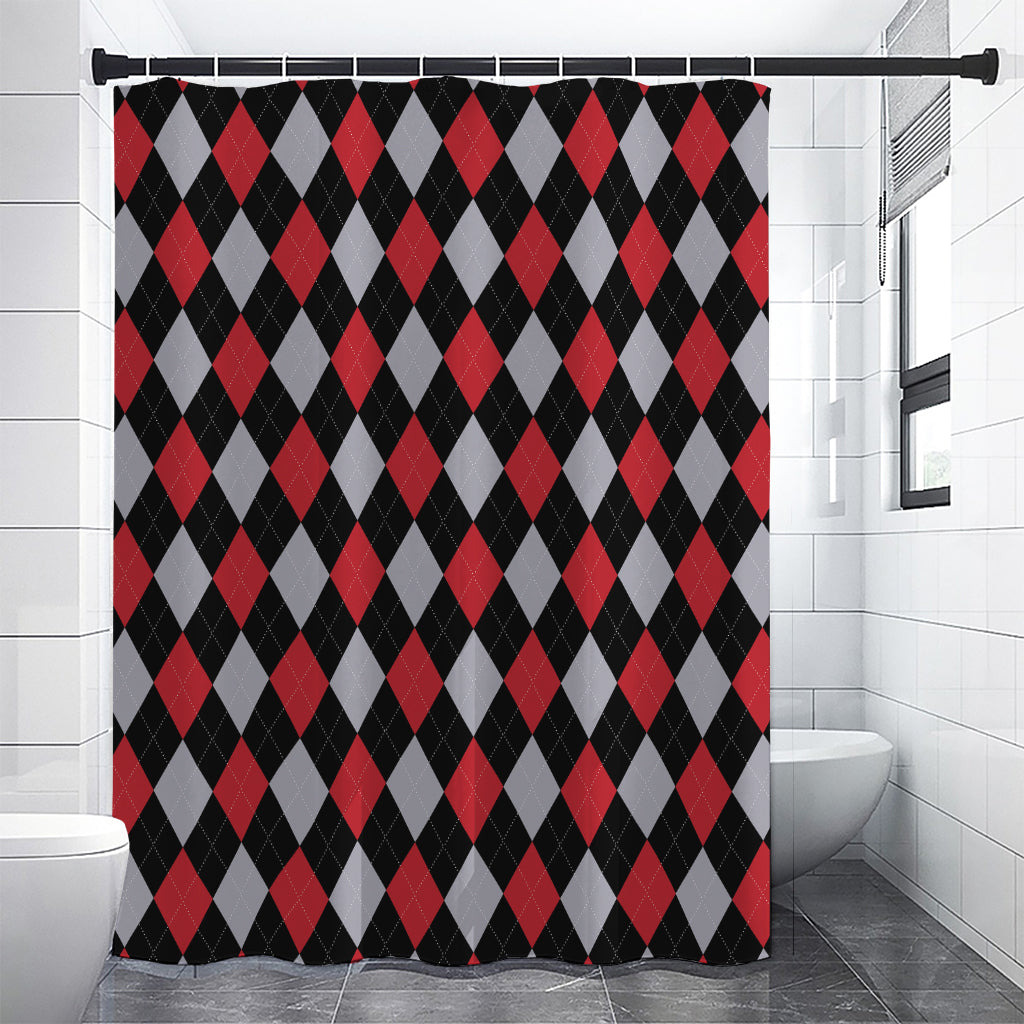 Black Red And Grey Argyle Pattern Print Shower Curtain