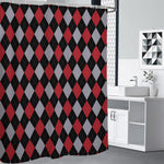 Black Red And Grey Argyle Pattern Print Shower Curtain