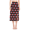 Black Red And Grey Argyle Pattern Print Side Slit Midi Skirt