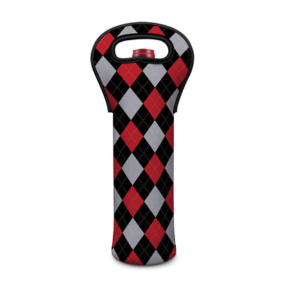 Black Red And Grey Argyle Pattern Print Single Neoprene Wine Tote