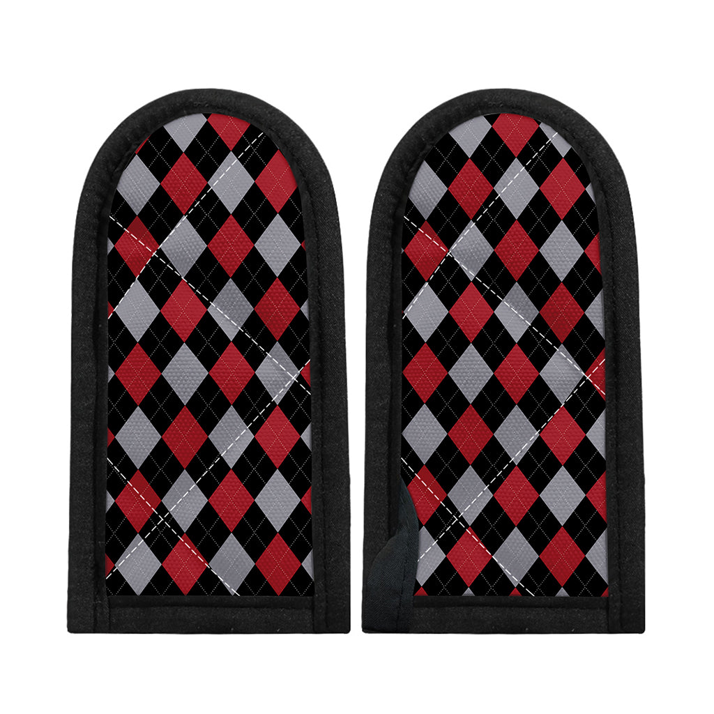 Black Red And Grey Argyle Pattern Print Skillet Handle Cover